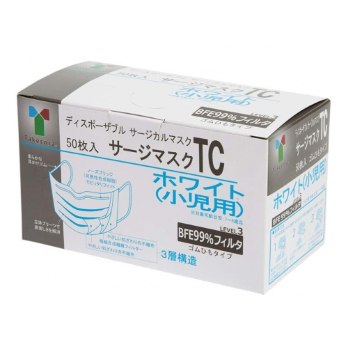 【カフェテリアプラン対象】タケトラ　サージマスクTC　小児用（ホワイト50枚入）